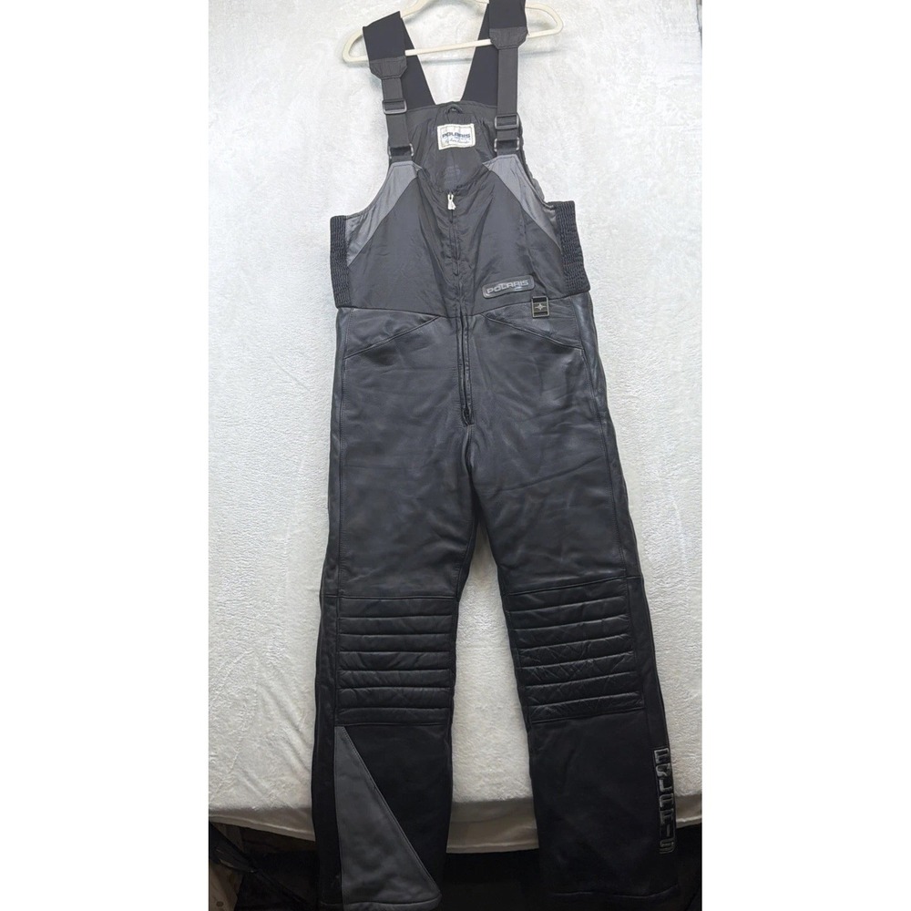 Vintage Polaris Hein Gericke Leather Snowmobile Bibs Mens Large Black Insulated